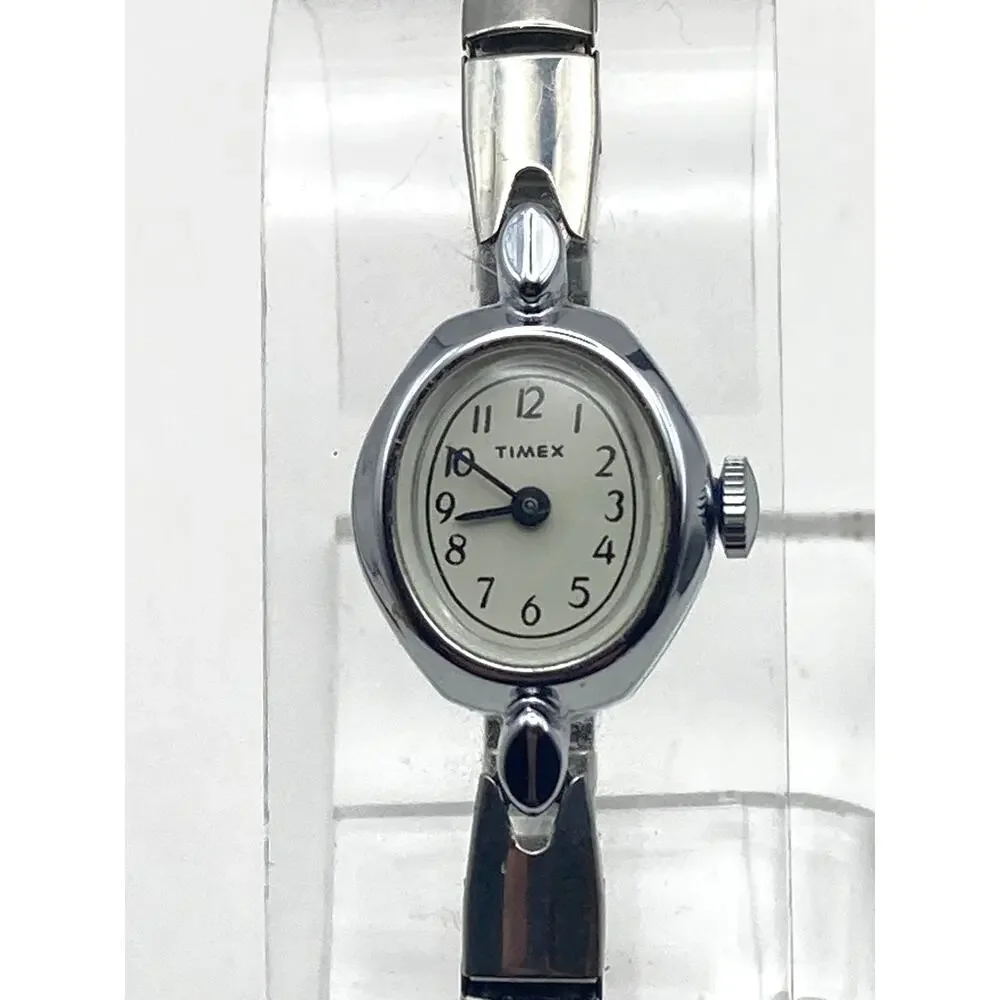 VTG Timex Mechanical Petite Dainty Oval Women's Watch 17mm Expansion Band